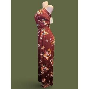 B•O.G Collective Burgundy Floral Jumpsuit XXL Sleeveless Wide-Leg Straps V-Neck
